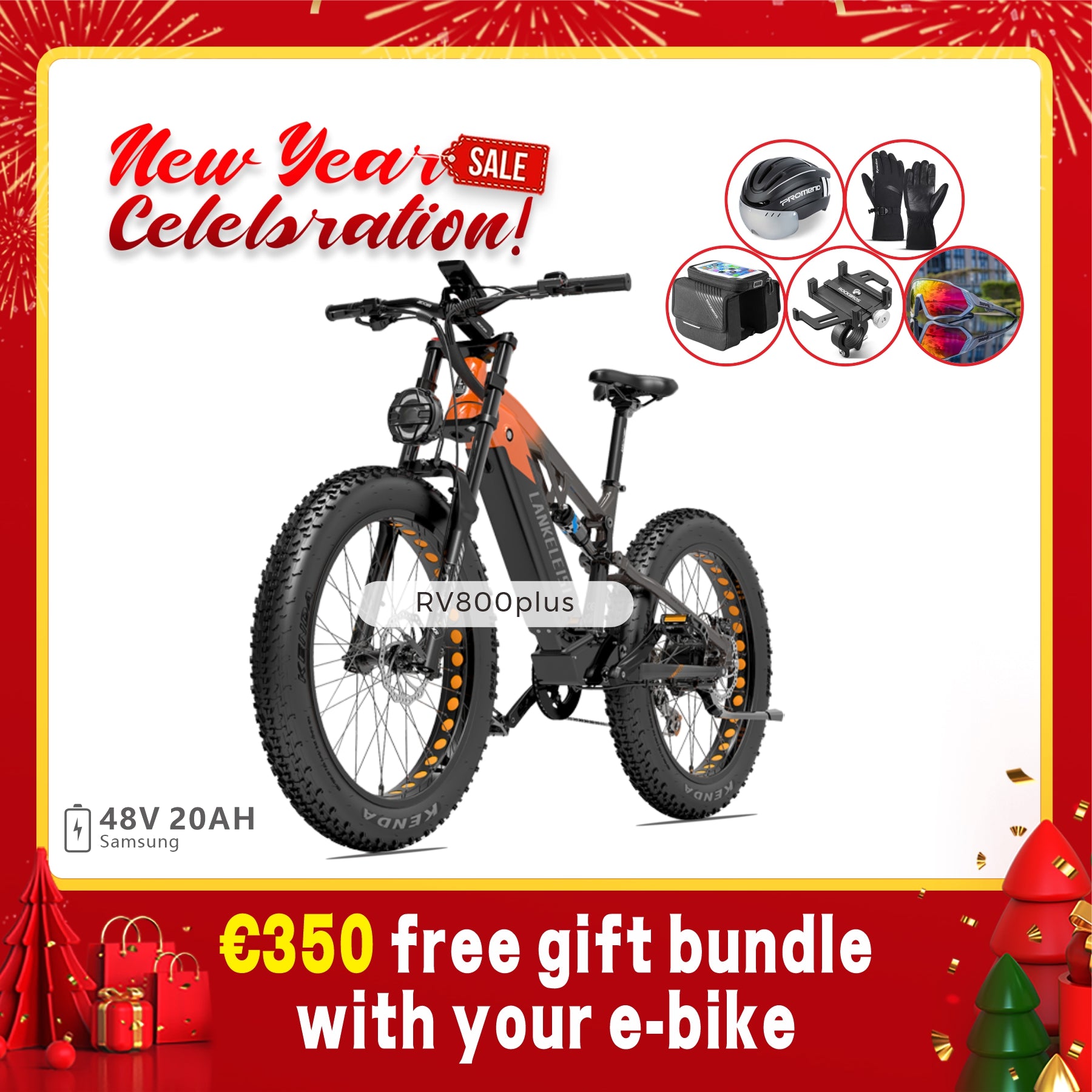 LANKELEISI RV800 Plus Vélo de montagne électrique à moteur Bafang