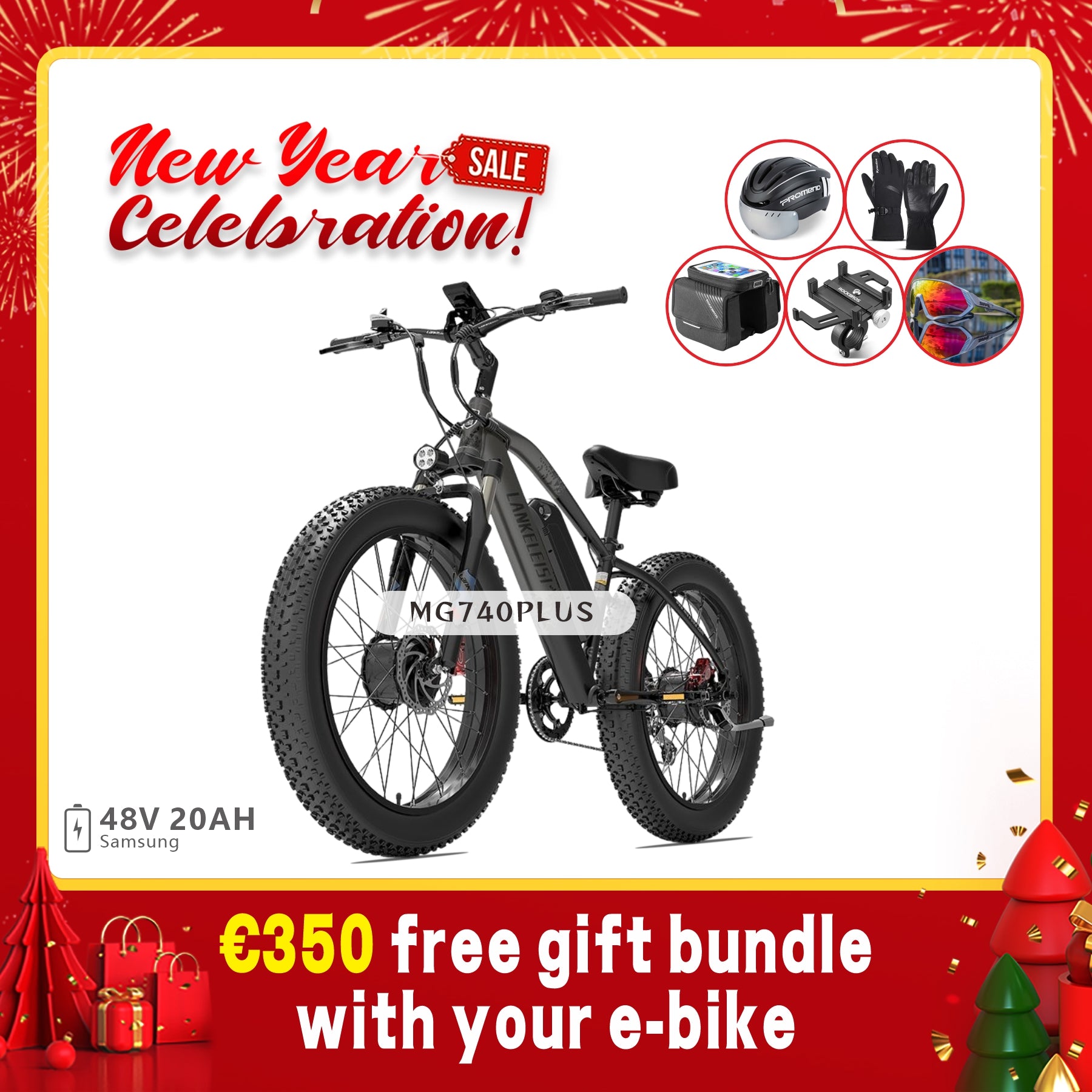 LANKELEISI MG740 PLUS Vélo électrique tout-terrain à double moteur avant et arrière