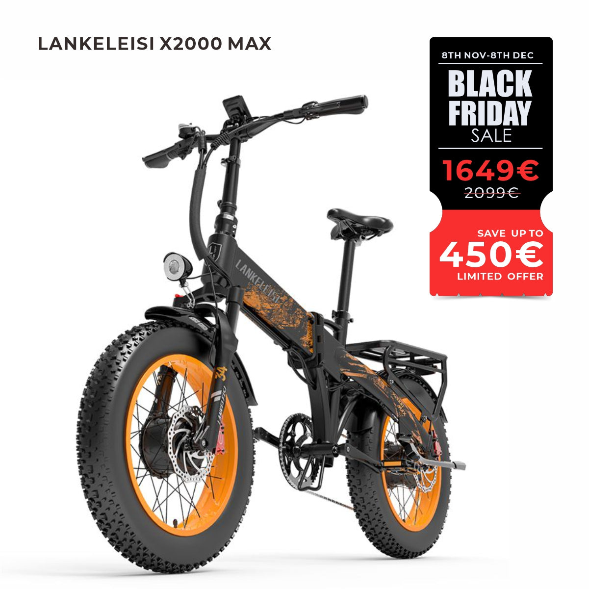 【Pré-vente】 Vélo électrique pliable LANKELEISI X2000 MAX 2000W à double moteur (nouveautés)