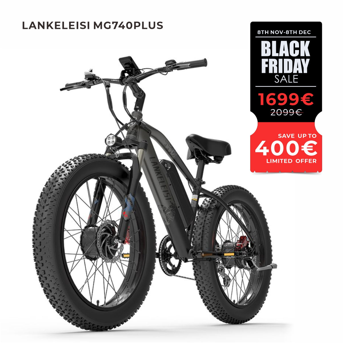 LANKELEISI MG740 PLUS Vélo électrique tout-terrain à double moteur avant et arrière