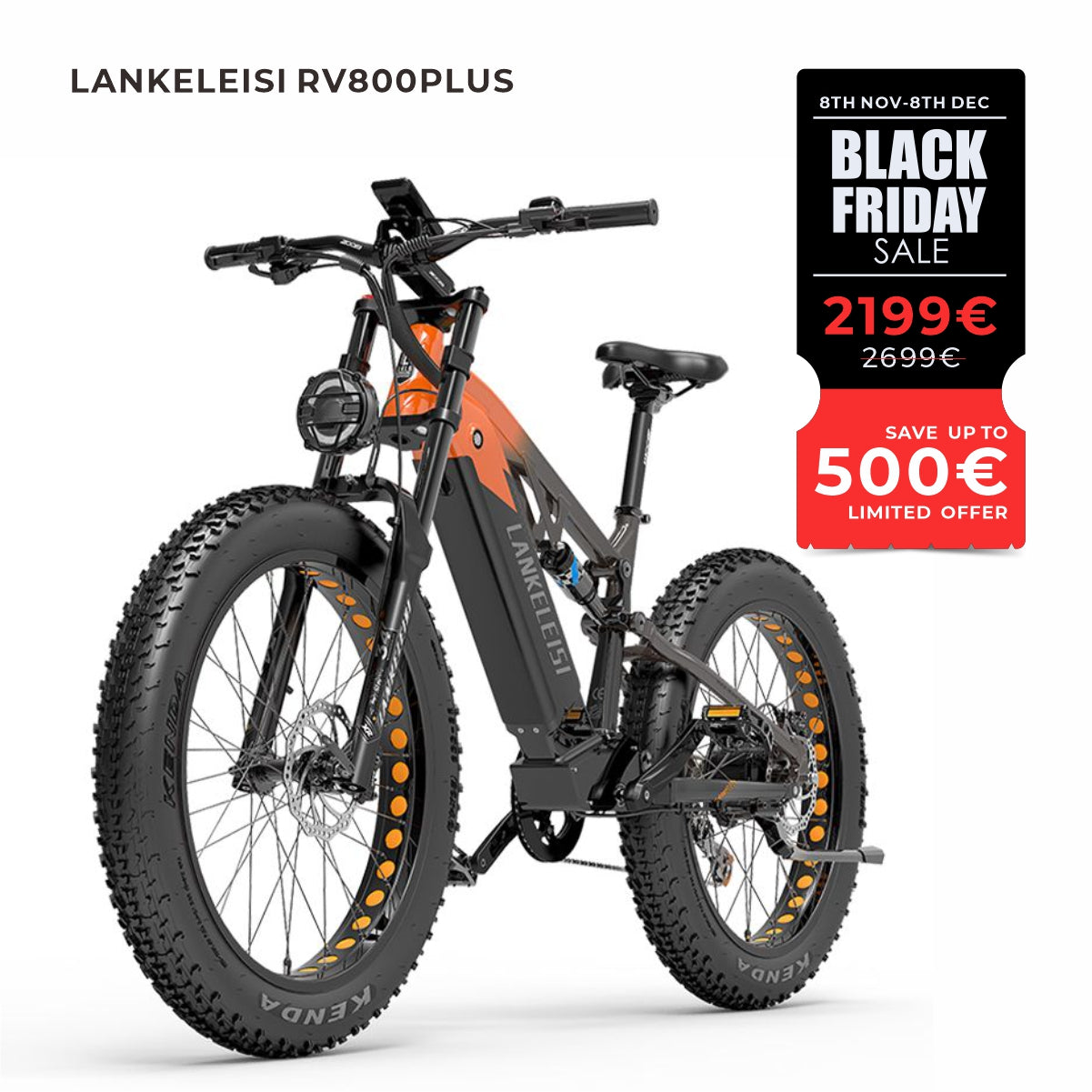 LANKELEISI RV800 Plus Vélo de montagne électrique à moteur Bafang