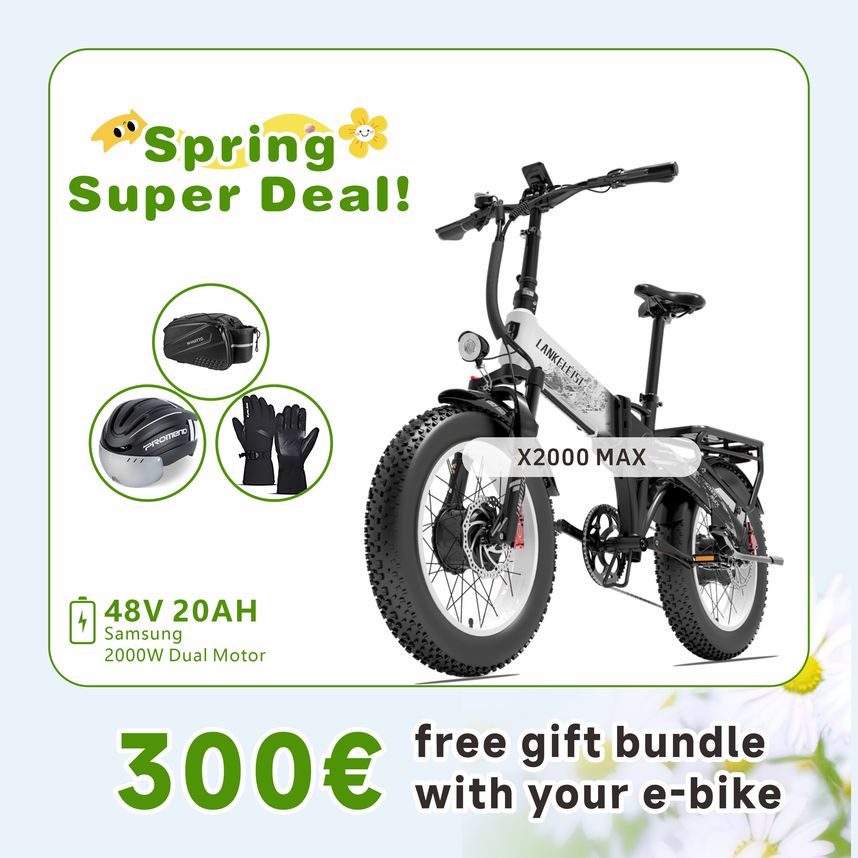 LANKELEISI X2000 MAX 2000W Dual Motor Foldable E-Bike